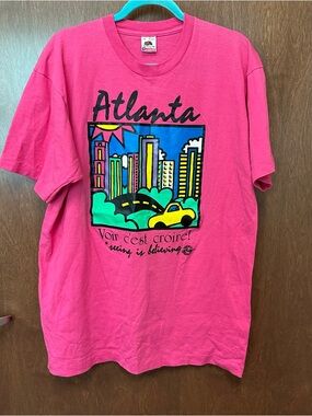 Vintage 80s 90s Atlanta single stitch graphic tee XL hot pink colorful